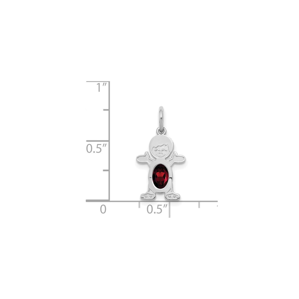 14k White Gold Boy Charm Pendant with Deep Red Oval Garnet, Family Jewelry