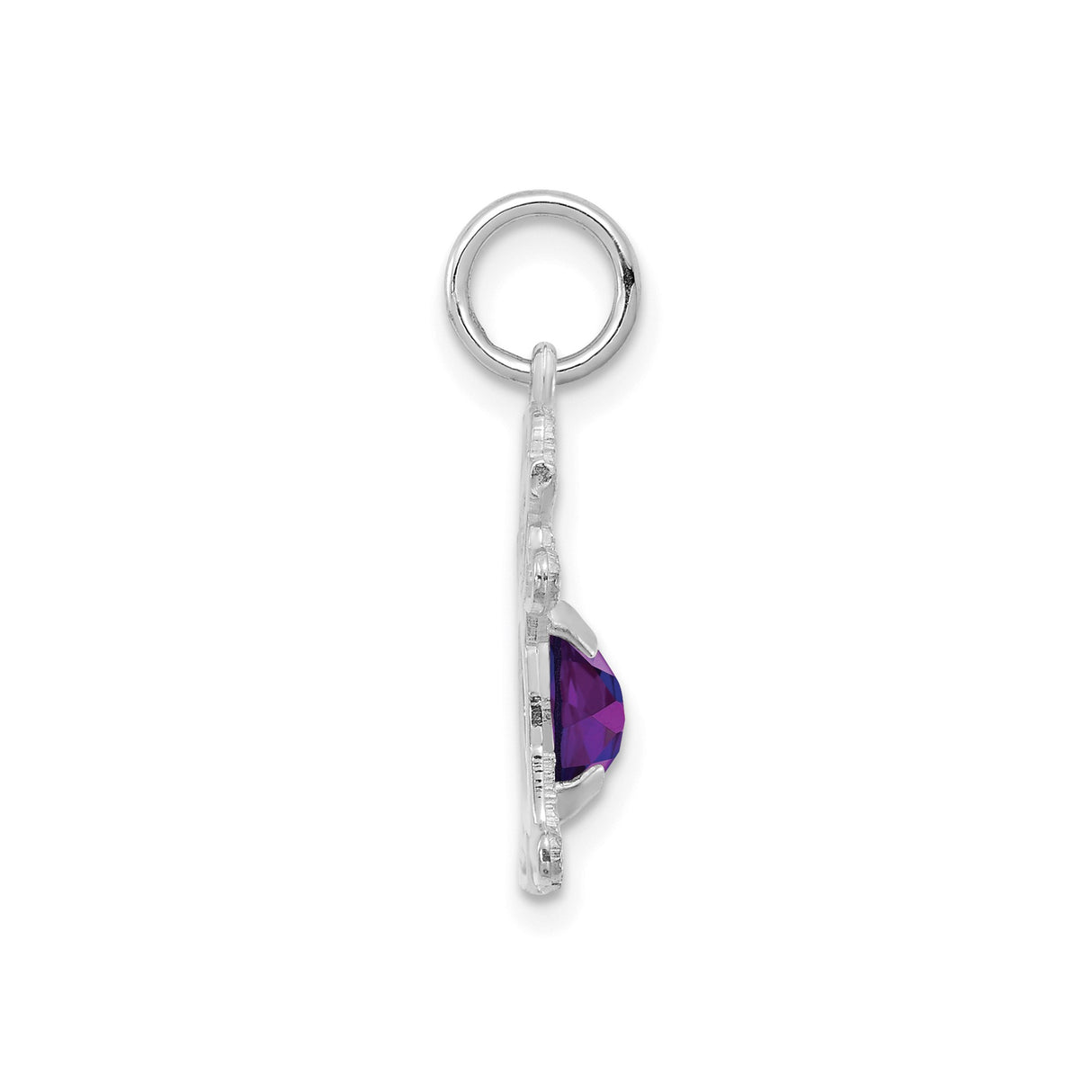 14k White Gold Girl Silhouette Pendant with Oval Amethyst, Mother and Daughter Keepsake Charm