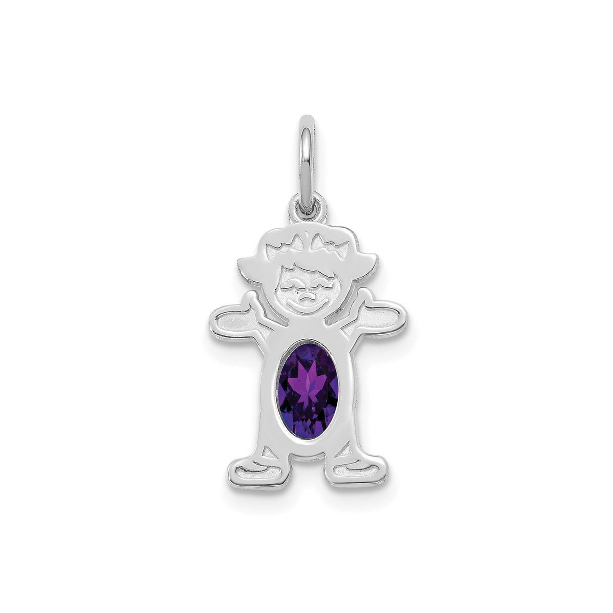 14k White Gold Girl Silhouette Pendant with Oval Amethyst, Mother and Daughter Keepsake Charm