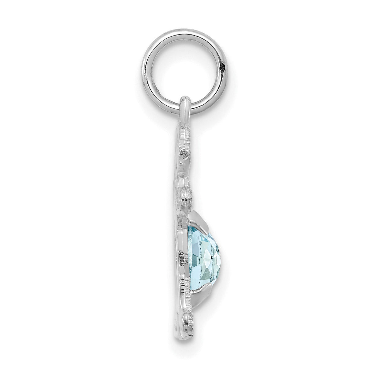 14k White Gold Girl Pendant with Aquamarine Gemstone, March Birthstone Charm
