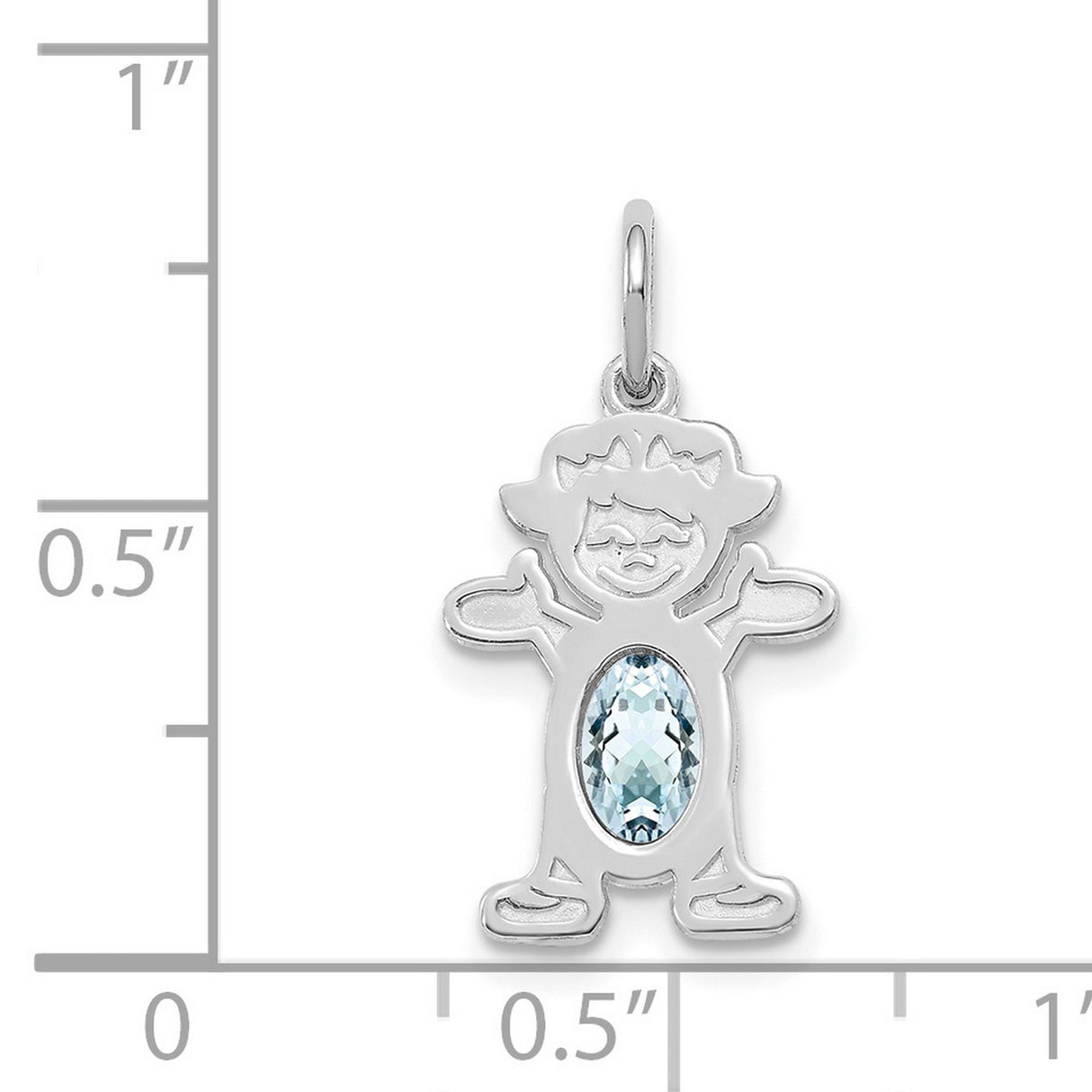 14k White Gold Girl Pendant with Aquamarine Gemstone, March Birthstone Charm