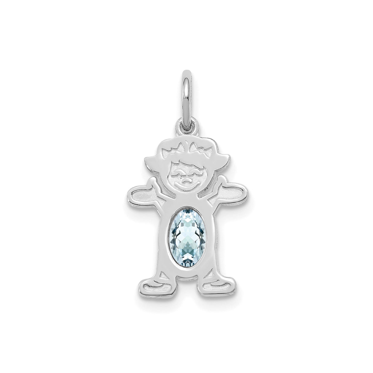 14k White Gold Girl Pendant with Aquamarine Gemstone, March Birthstone Charm