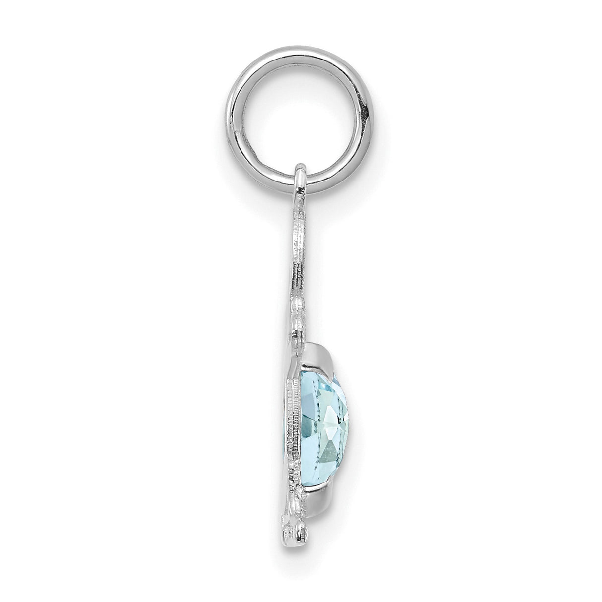 14k White Gold Boy Charm Pendant with Oval Aquamarine, March Birthstone, Smiling Figure Design