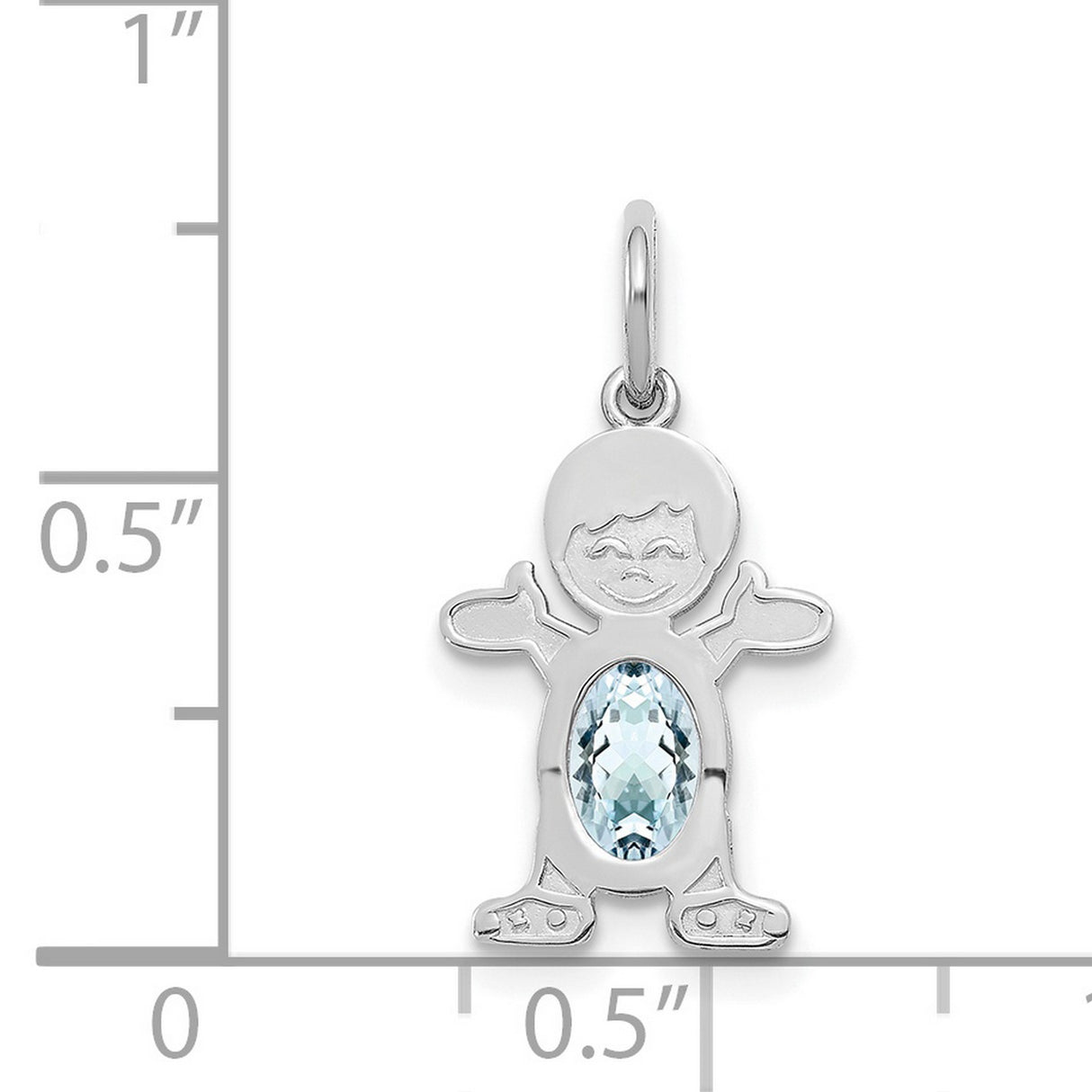 14k White Gold Boy Charm Pendant with Oval Aquamarine, March Birthstone, Smiling Figure Design