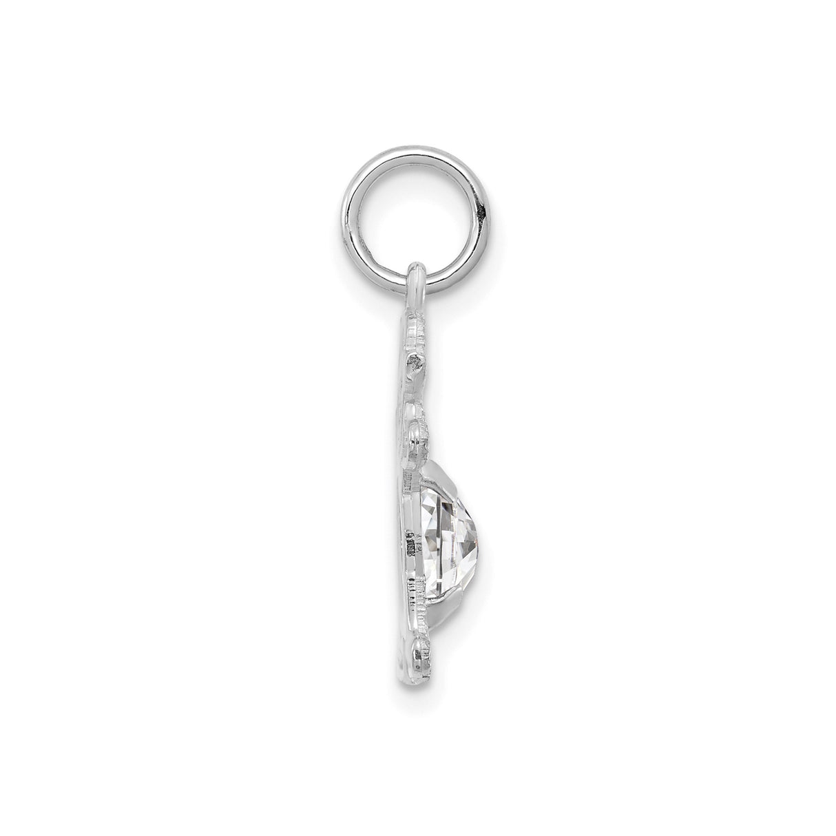 14k White Gold Girl Charm Pendant with Oval White Topaz, Cartoon Silhouette Design