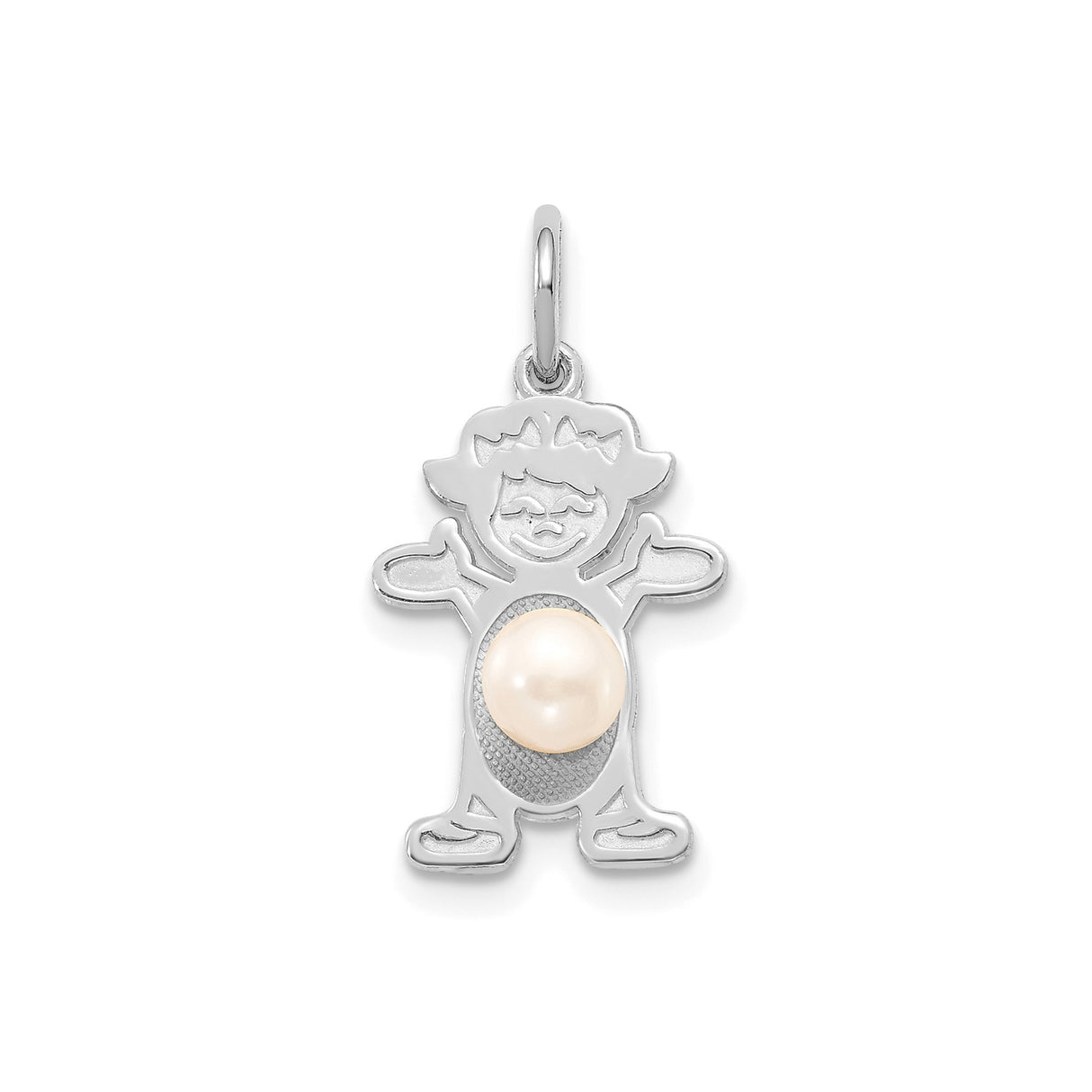 14k White Gold Pendant with Pearl, Silhouette Charm, Minimalist Family Jewelry for Women