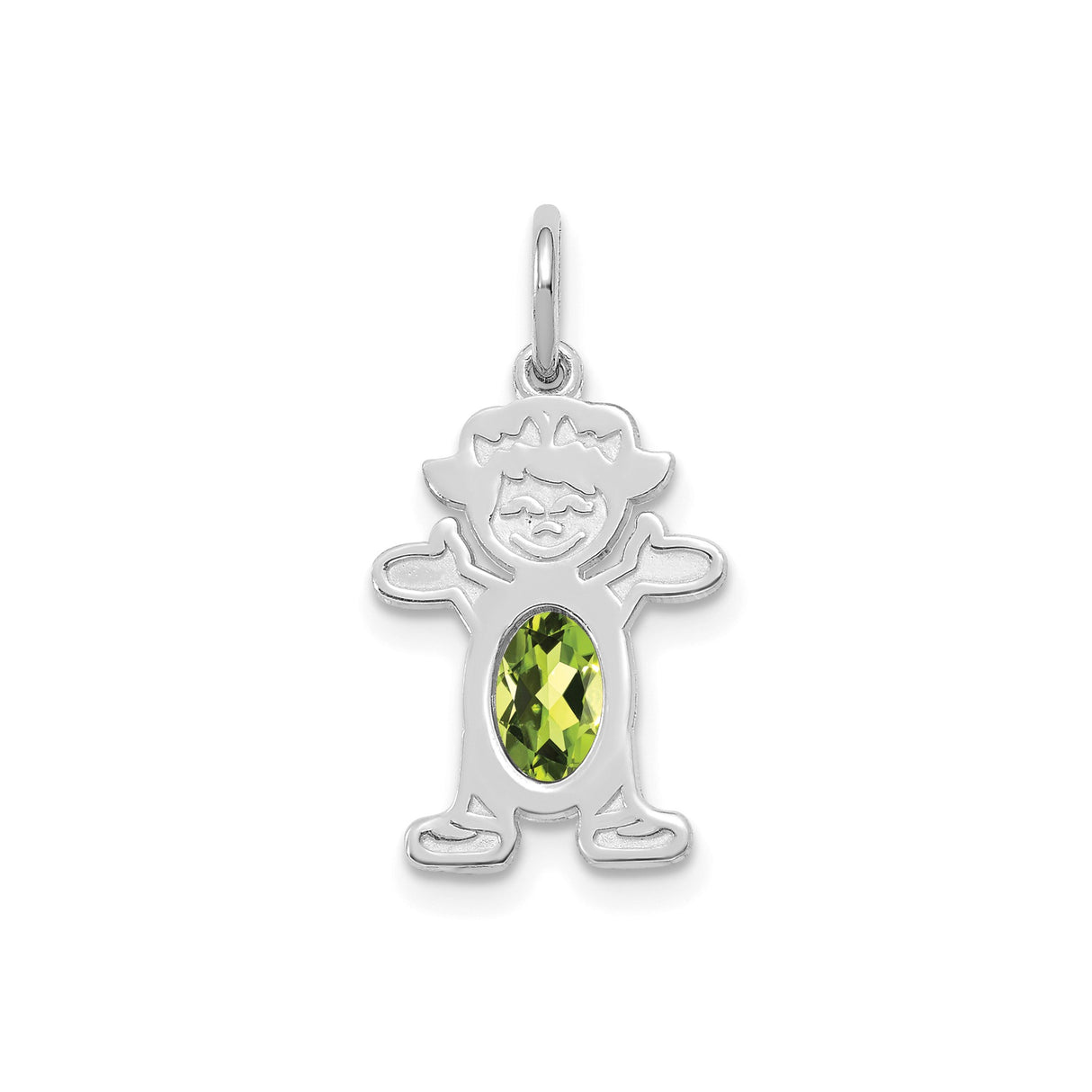 14k White Gold Girl Silhouette Pendant with Oval Peridot Birthstone Charm