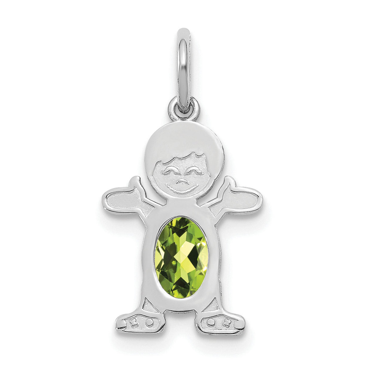 14k White Gold Boy Pendant with Oval Peridot, August Birthstone, Family Theme Jewelry