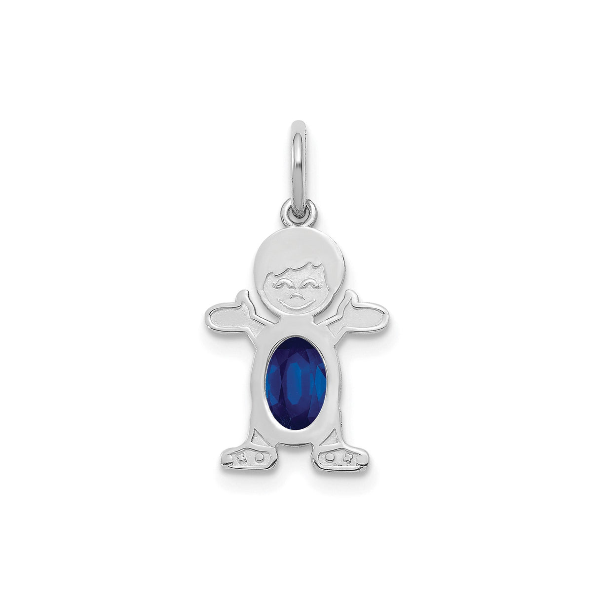 14k White Gold Boy Pendant with Sapphire Gemstone, Family and Motherhood Theme