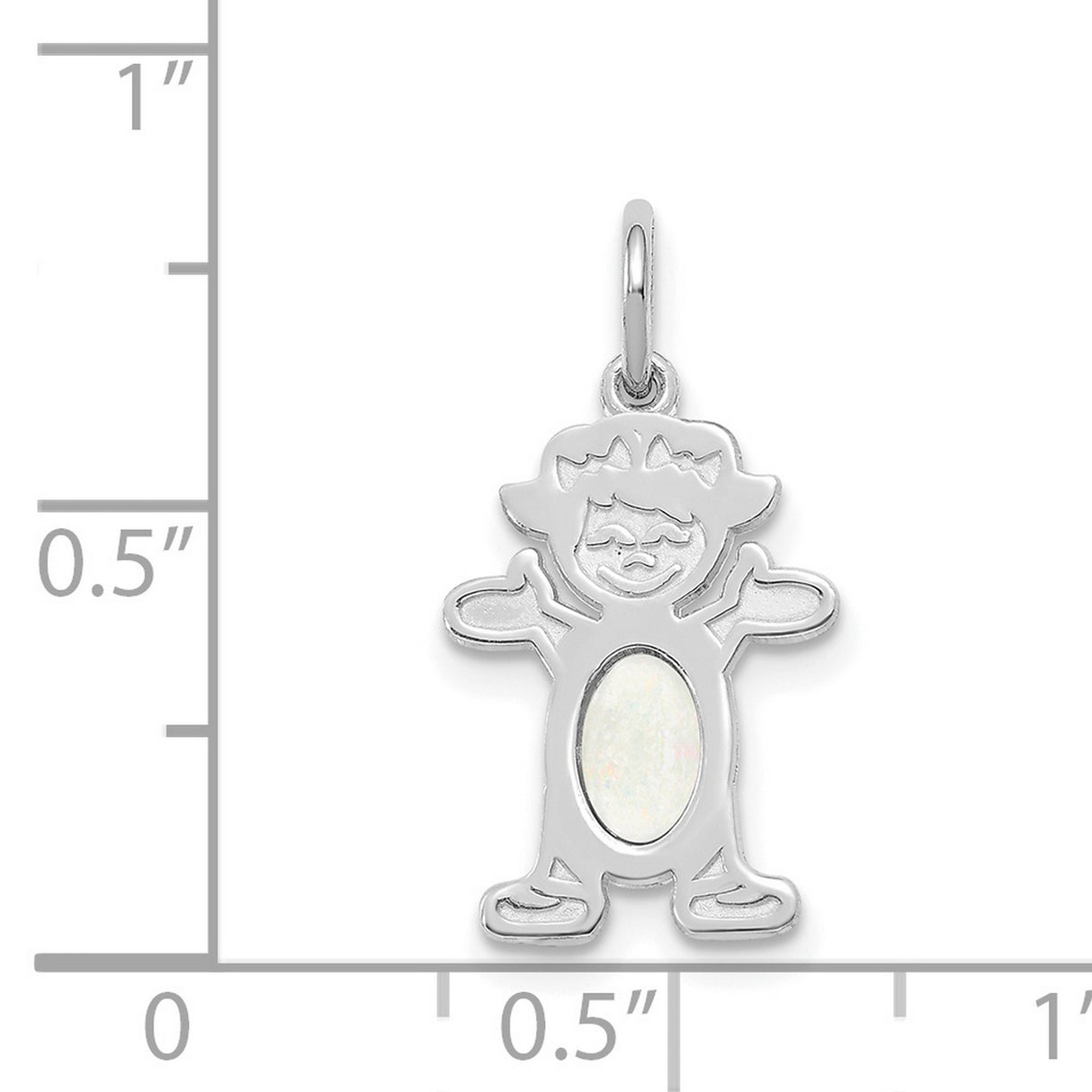 14k White Gold Girl Shaped Pendant with Oval Opal, Sentimental Family Charm