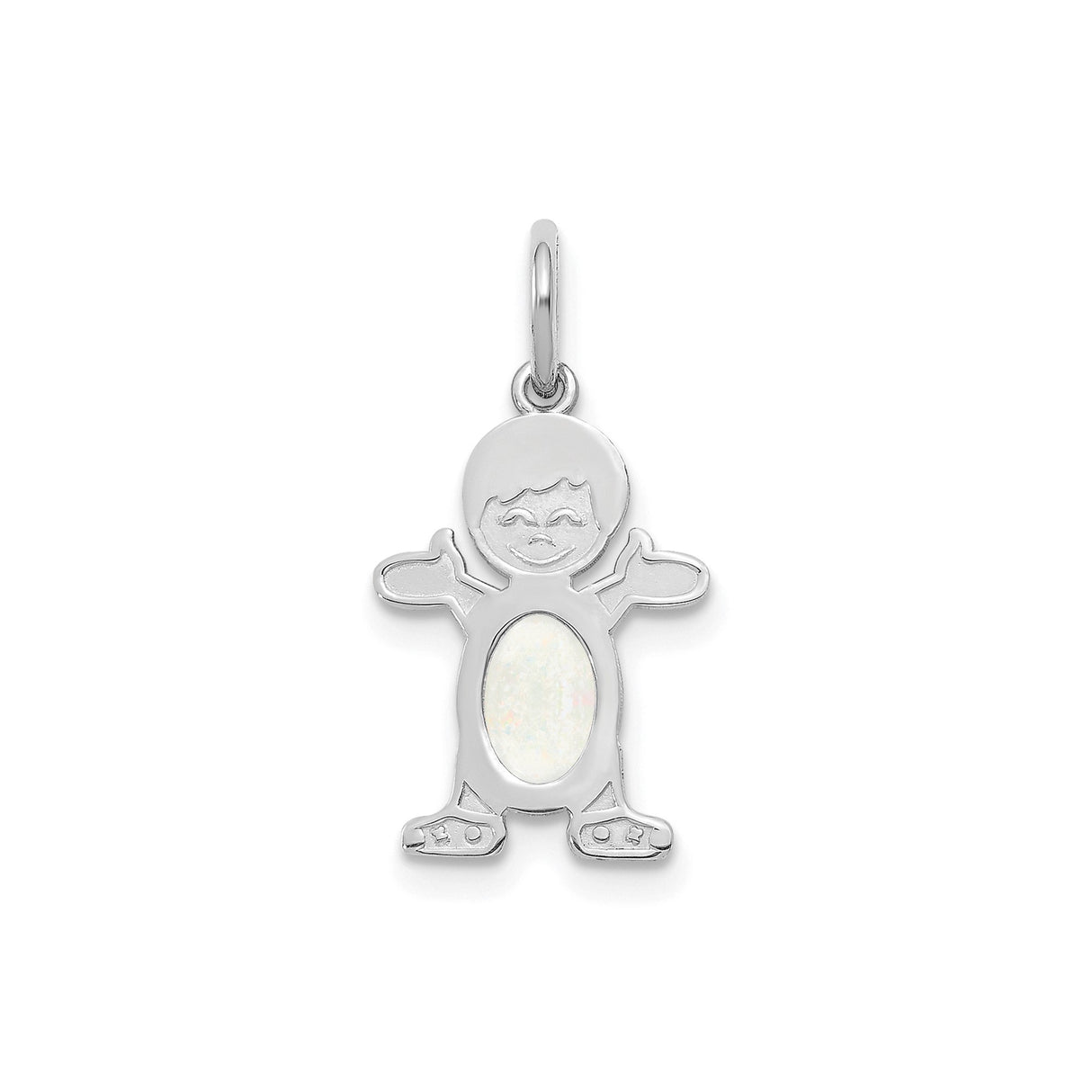 14k White Gold Boy Pendant with Opal Inlay, Smiling Figurine Charm, Family Keepsake Jewelry