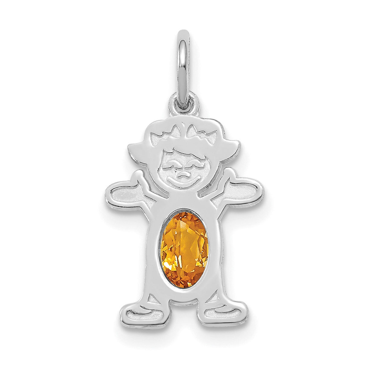 Girl 6x4 Oval Genuine Citrine November Charm Pendant in Real 14k White Gold