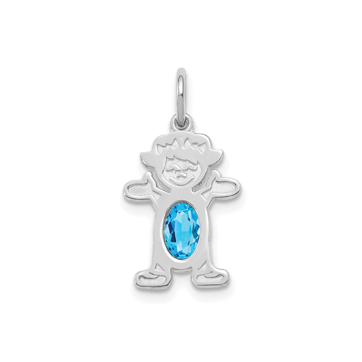 14k White Gold Pendant with Sky Blue Topaz, Female Silhouette Charm, Motherhood Jewelry