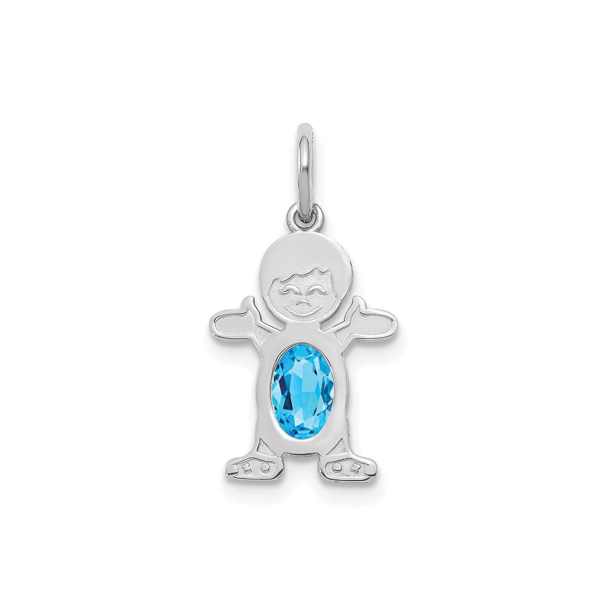 14k White Gold Boy Charm Pendant with Sky Blue Topaz, Son Silhouette Keepsake Jewelry