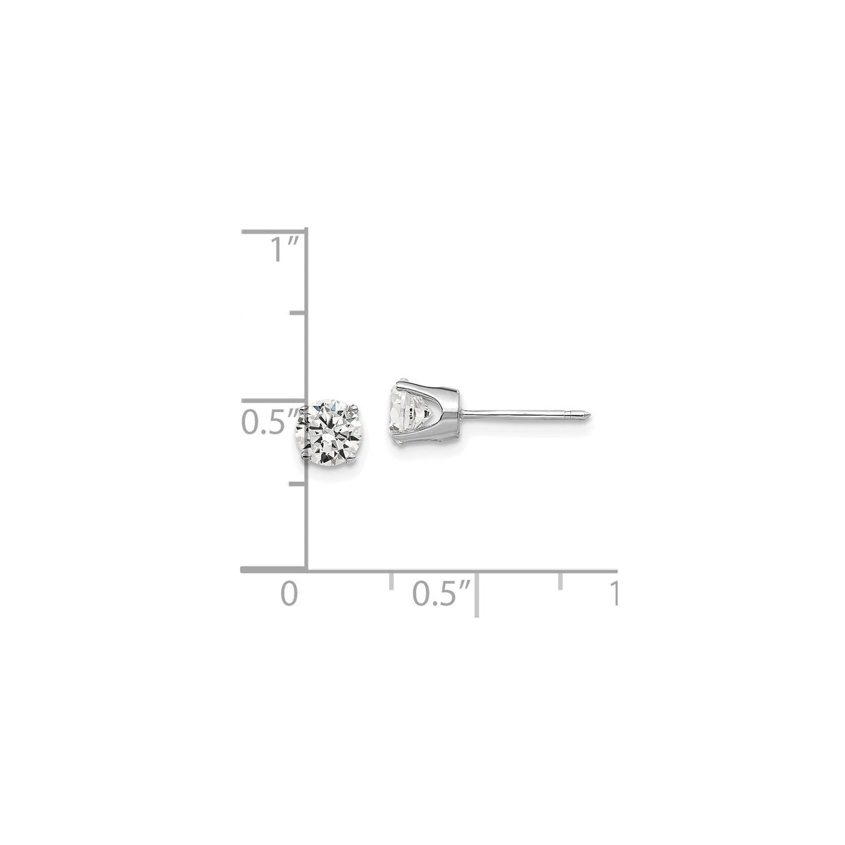 14k White Gold Solitaire Stud Earrings with Cubic Zirconia, Minimalist Design for Women