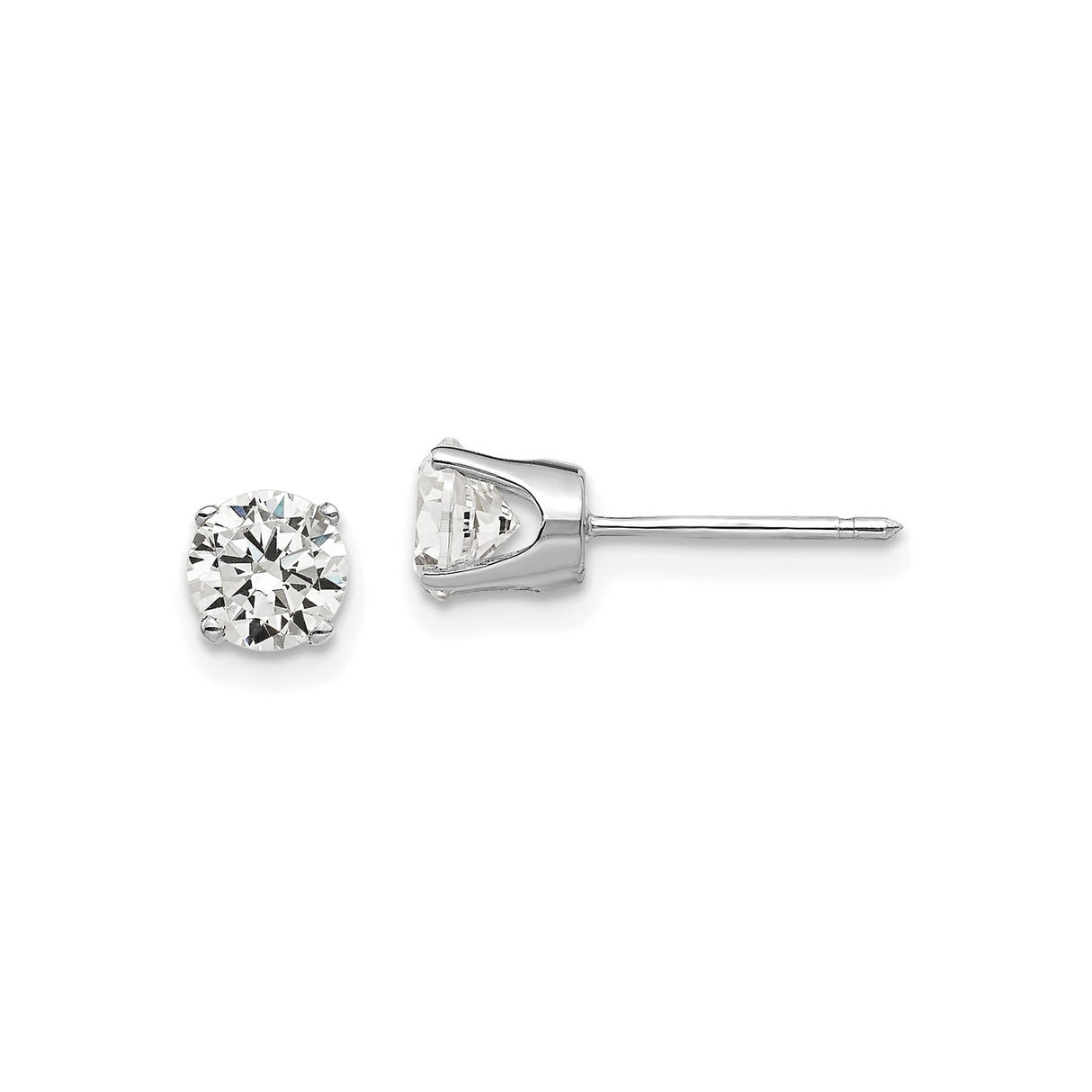 14k White Gold Solitaire Stud Earrings with Cubic Zirconia, Minimalist Design for Women