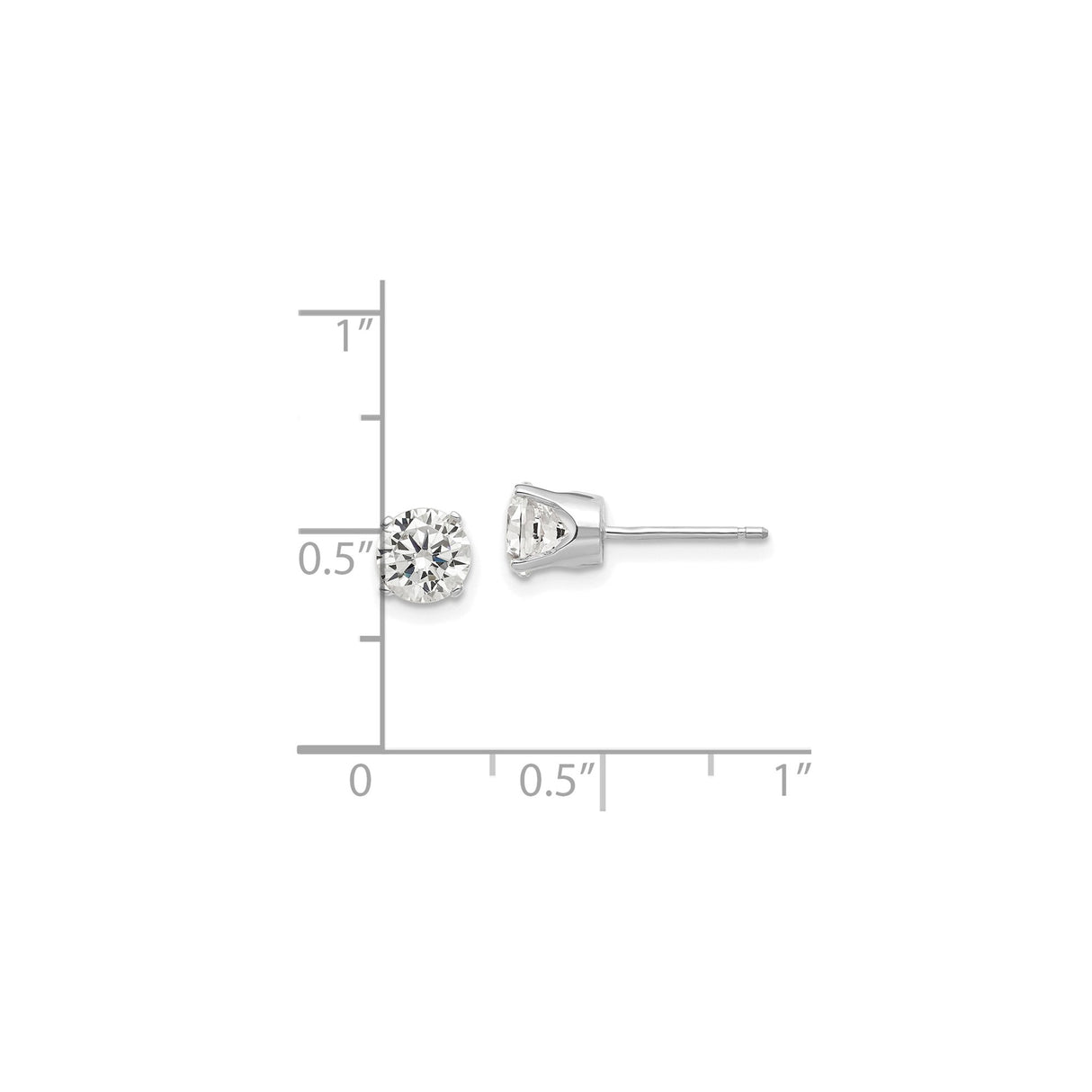 14k White Gold Solitaire Stud Earrings with Cubic Zirconia, Classic Four Prong Setting