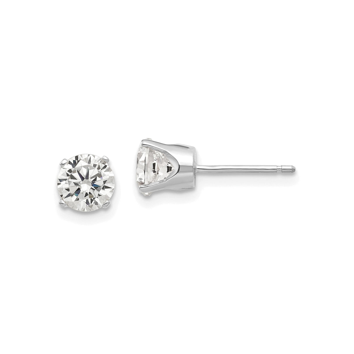 14k White Gold Solitaire Stud Earrings with Cubic Zirconia, Classic Four Prong Setting