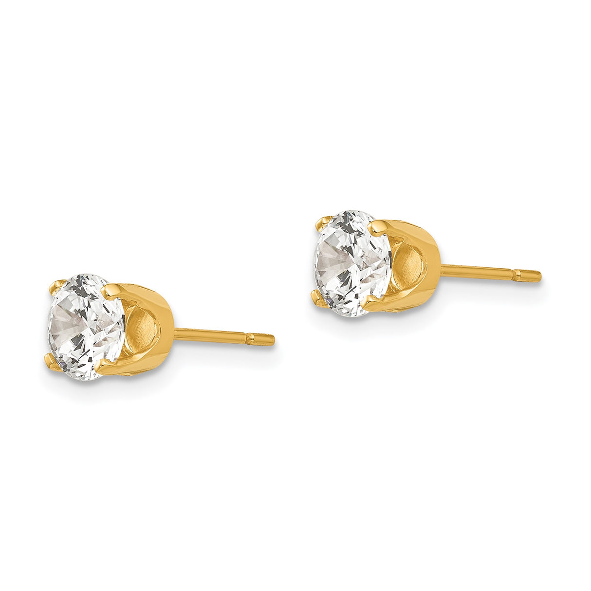 14k Yellow Gold Stud Earrings with Cubic Zirconia, Round Cut Solitaire, Classic Minimalist Design
