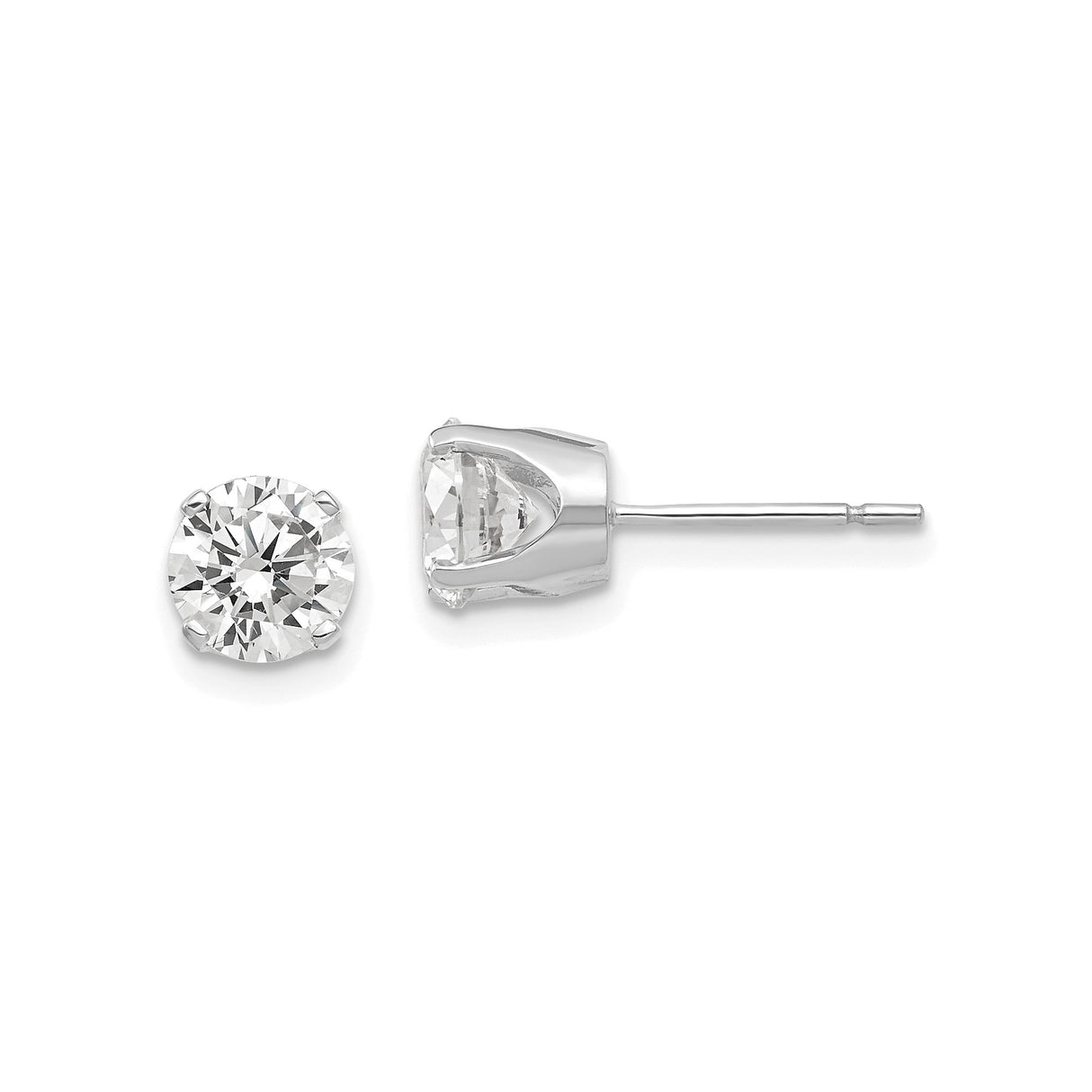14k White Gold Solitaire Stud Earrings with Cubic Zirconia, Classic Four Prong Setting