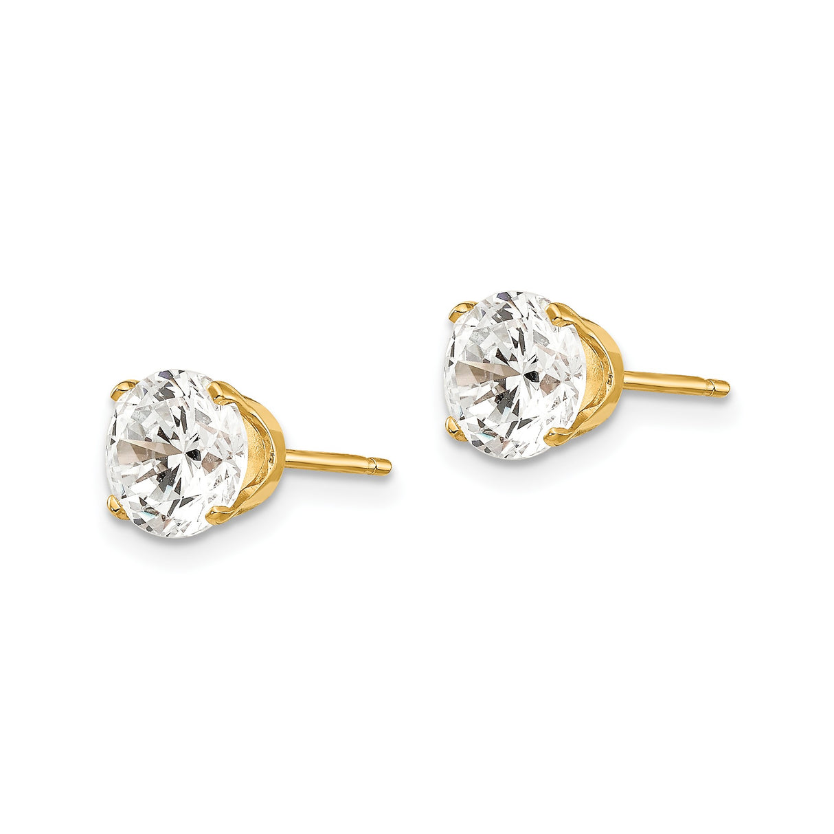 14k Yellow Gold Solitaire Stud Earrings with Cubic Zirconia, Round Four Prong Setting