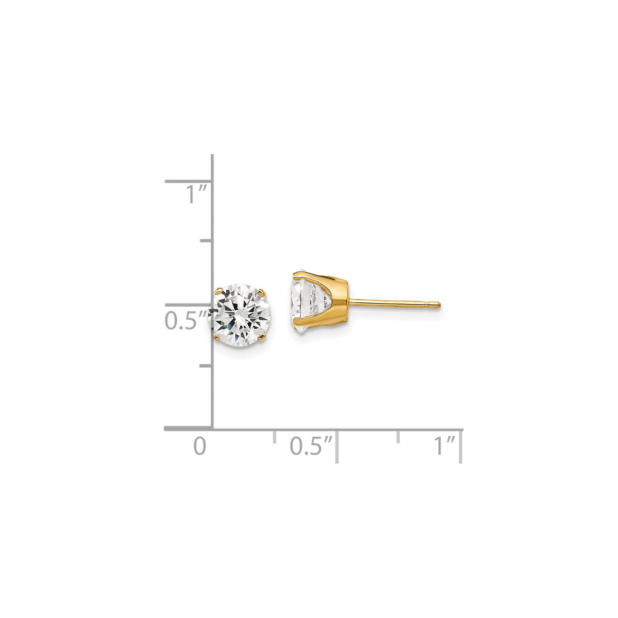 14k Yellow Gold Solitaire Stud Earrings with Cubic Zirconia, Round Four Prong Setting