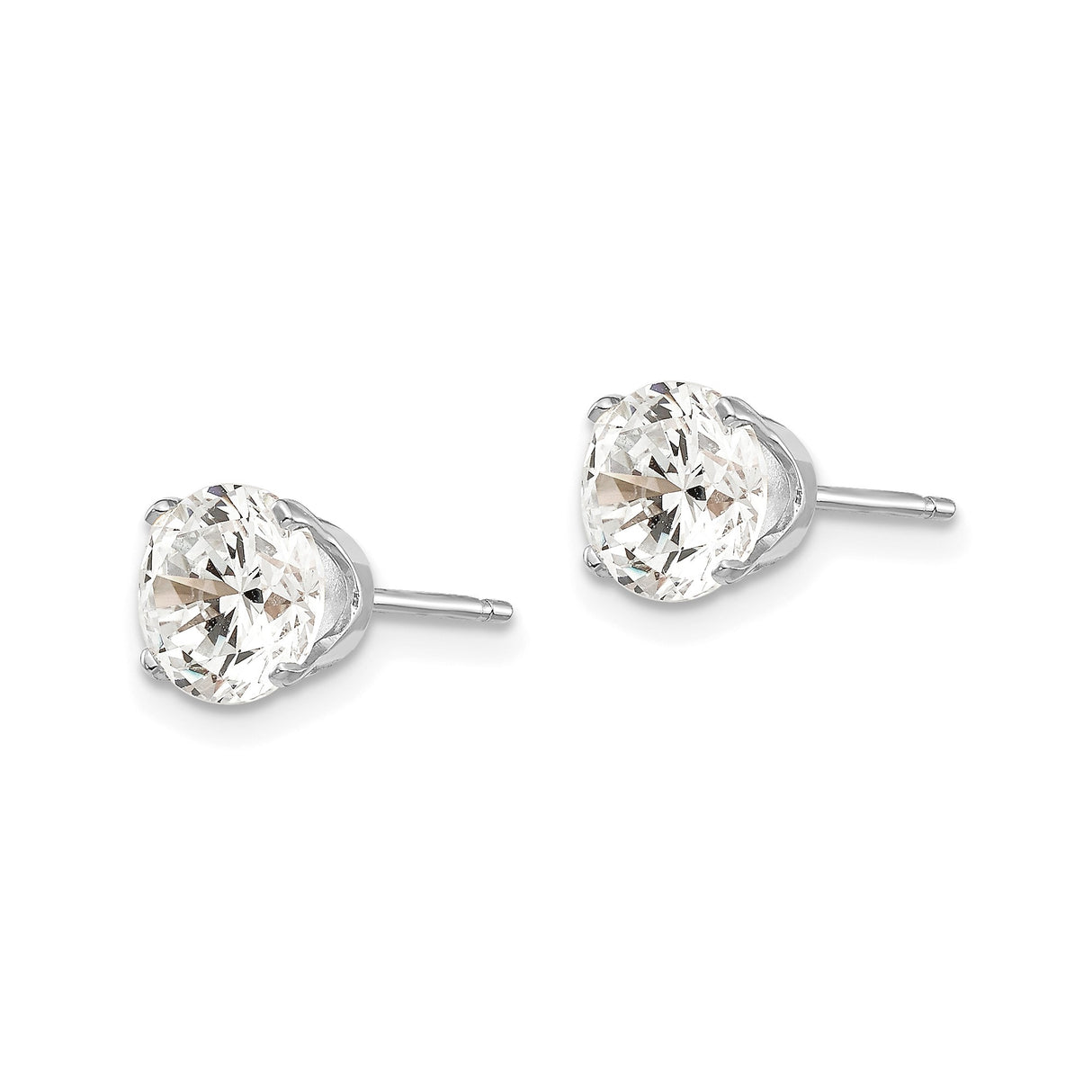 14k White Gold Stud Earrings with Round Cut Cubic Zirconia, Classic Four Prong Solitaire Style
