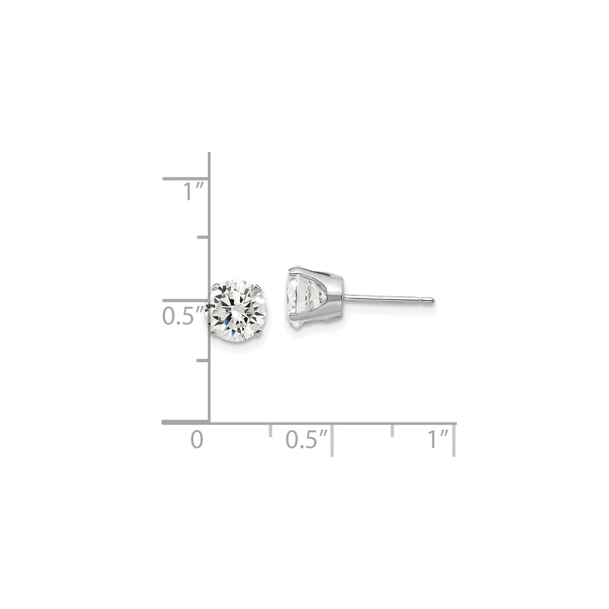 14k White Gold Stud Earrings with Round Cut Cubic Zirconia, Classic Four Prong Solitaire Style