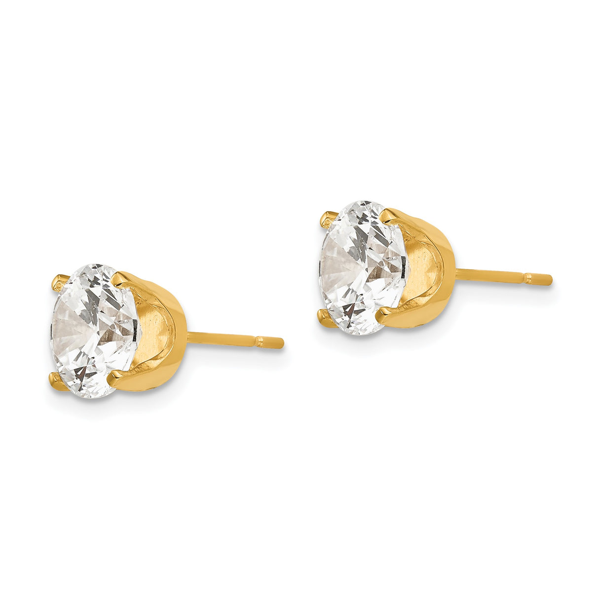 14k Yellow Gold Stud Earrings with Cubic Zirconia, Round Solitaire, Classic Four Prong Setting