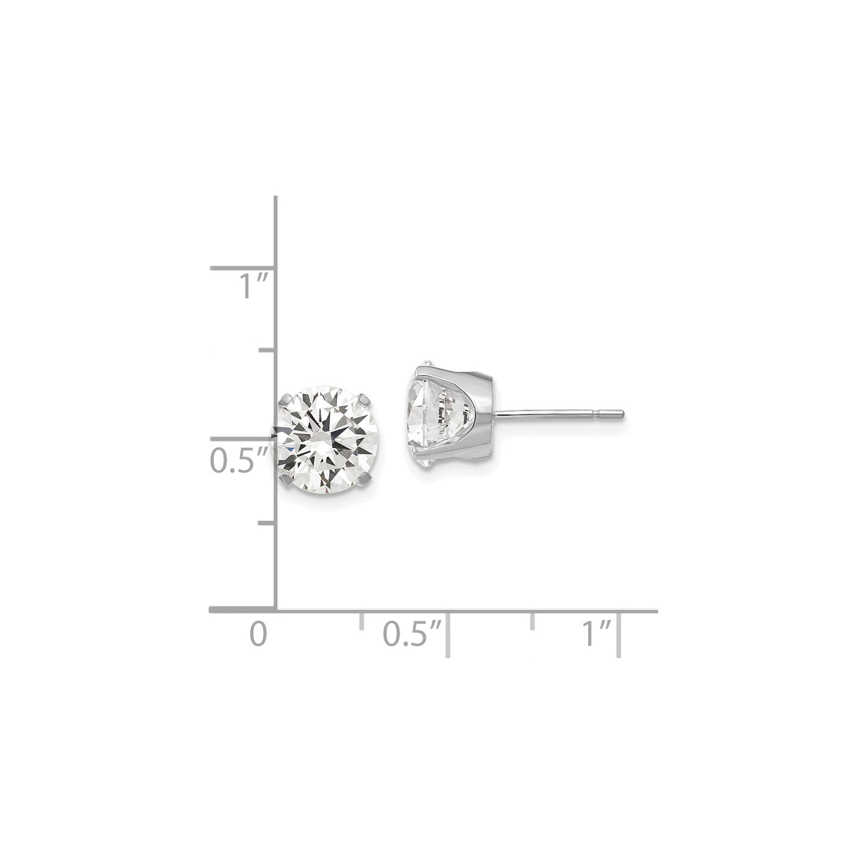 14k White Gold Stud Earrings with Round Cubic Zirconia, Solitaire Four-Prong Setting