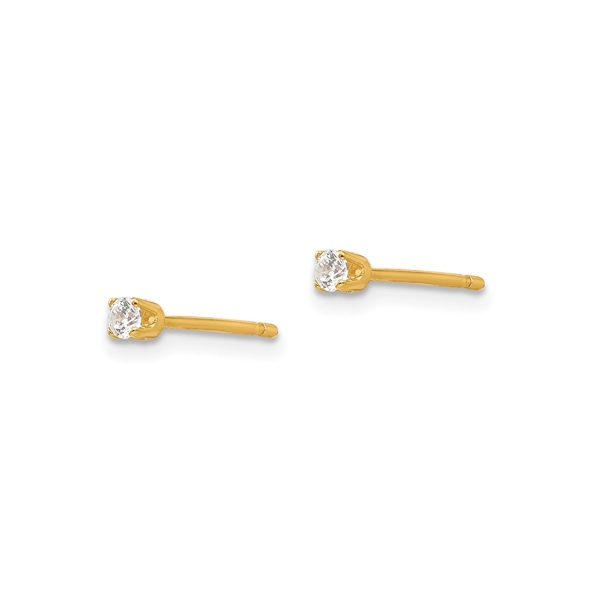 14k Yellow Gold Stud Earrings with Cubic Zirconia, Classic Four Prong Solitaire Design
