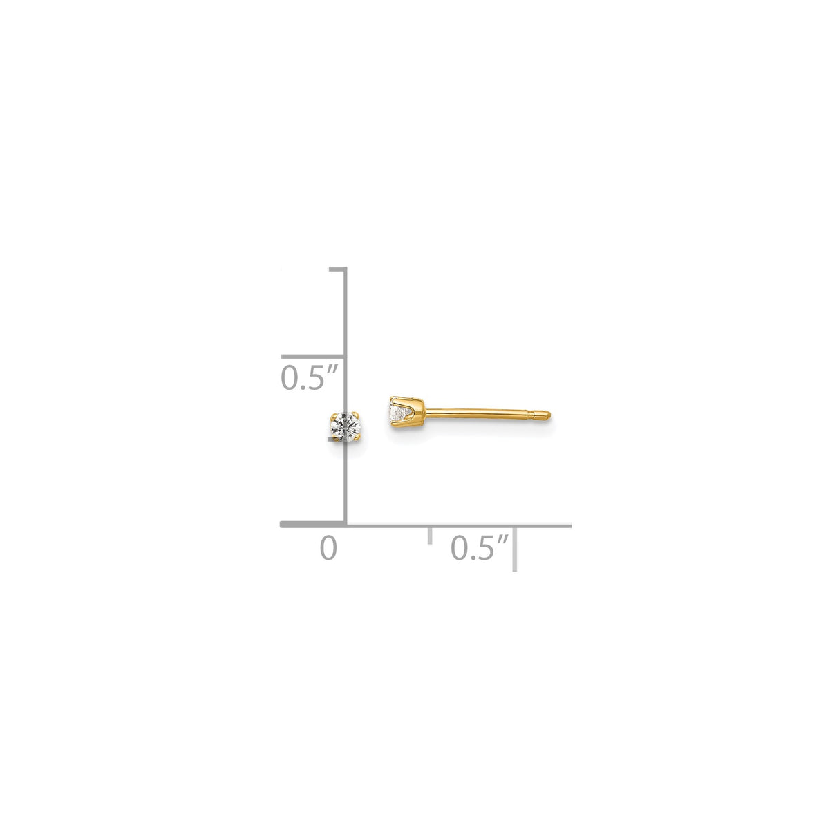 14k Yellow Gold Stud Earrings with Cubic Zirconia, Classic Four Prong Solitaire Design