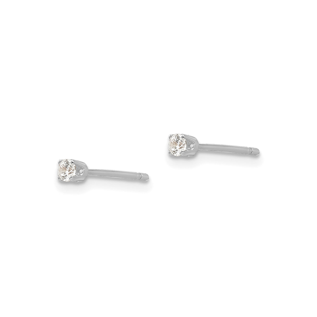 14k White Gold Stud Earrings with Cubic Zirconia, Round Cut Solitaire Prong Setting