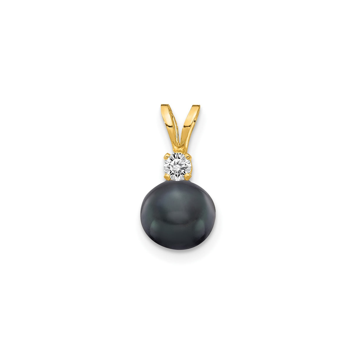 14k Yellow Gold Pendant with Black Pearl and Diamond Accent, Classic Formal Design