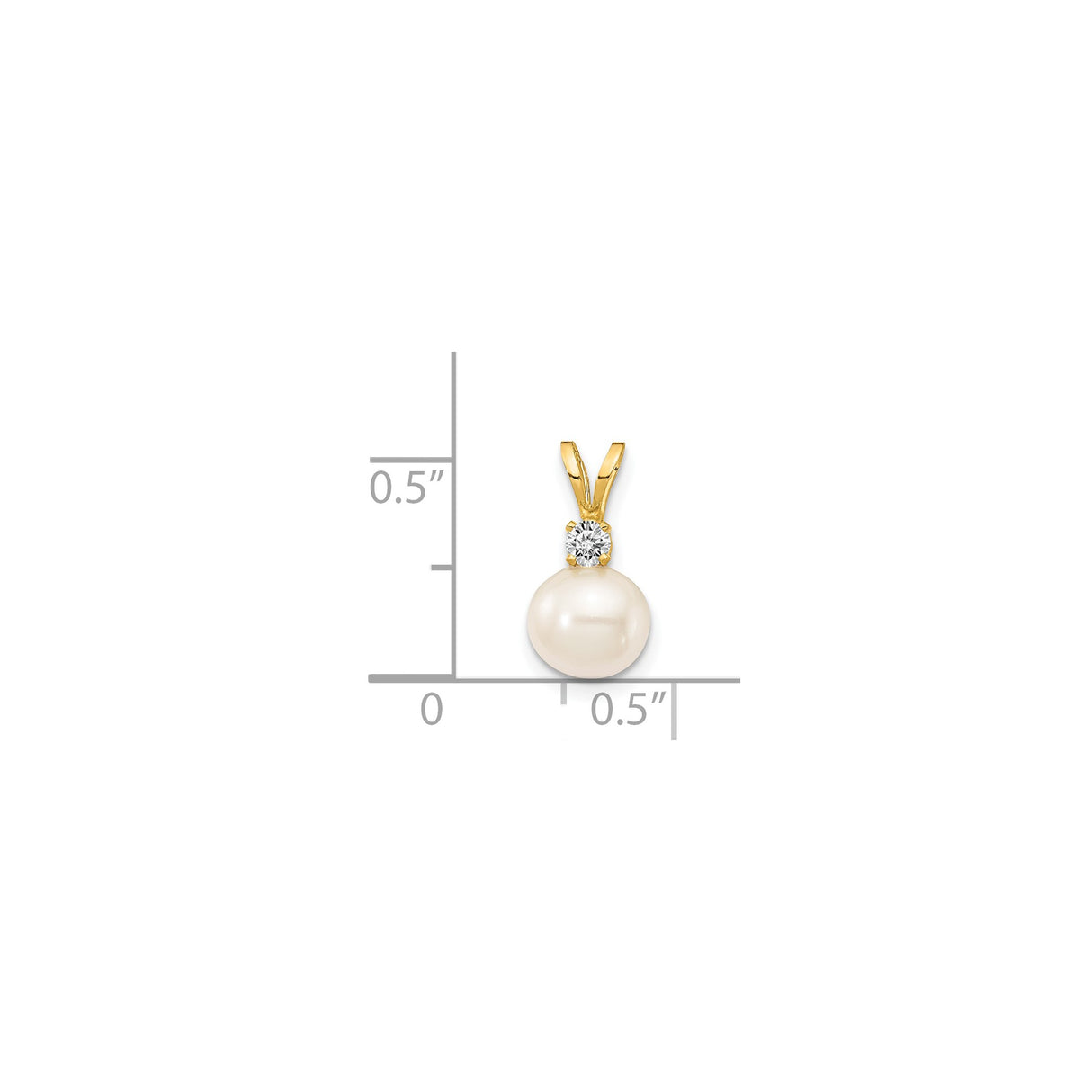 14k Yellow Gold Pendant with Round White Cultured Pearl and Diamond Accent, Classic Style