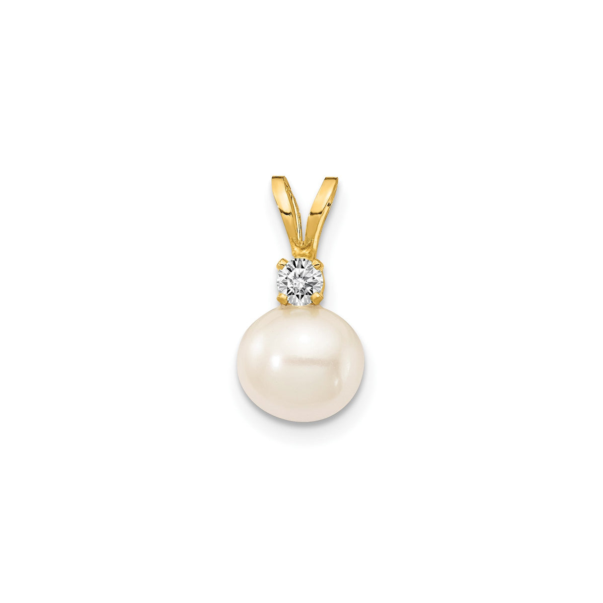 14k Yellow Gold Pendant with Round White Cultured Pearl and Diamond Accent, Classic Style