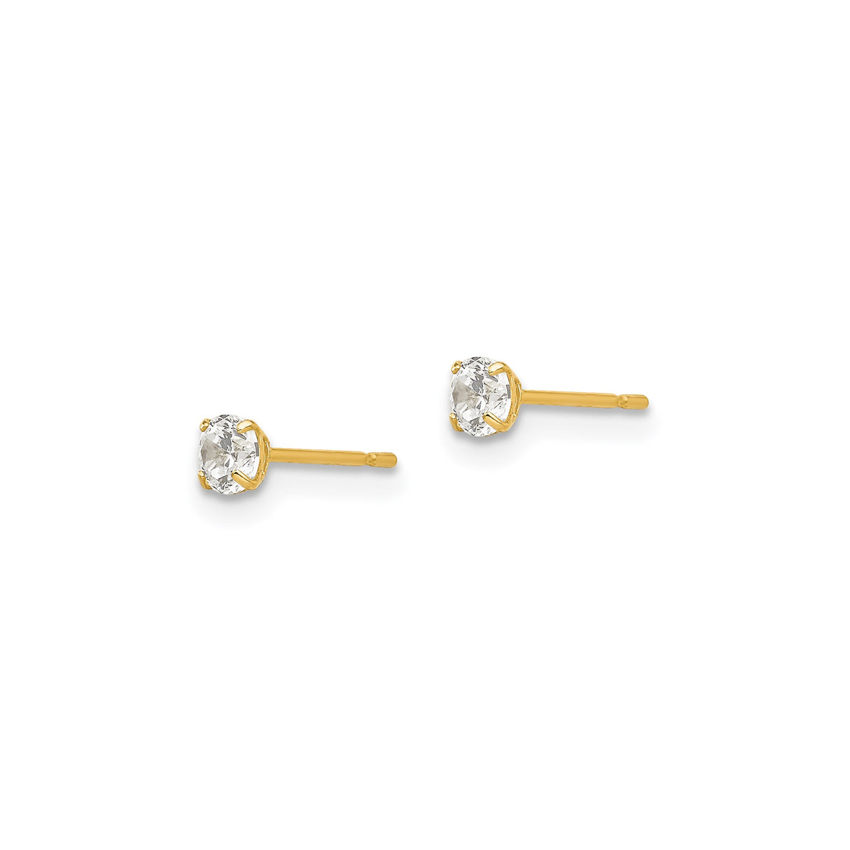 14k Yellow Gold Stud Earrings with Cubic Zirconia, Classic Four Prong Solitaire Design