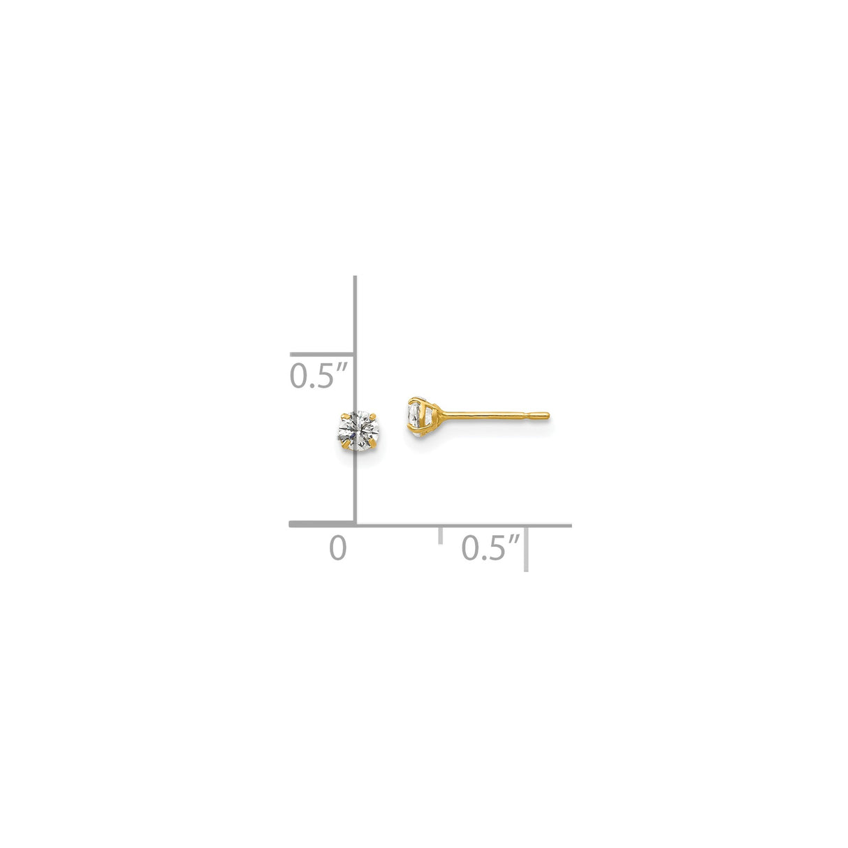 14k Yellow Gold Stud Earrings with Cubic Zirconia, Classic Four Prong Solitaire Design