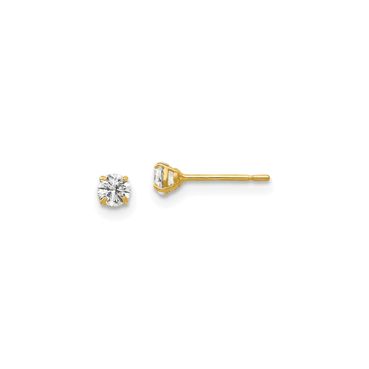 14k Yellow Gold Stud Earrings with Cubic Zirconia, Classic Four Prong Solitaire Design