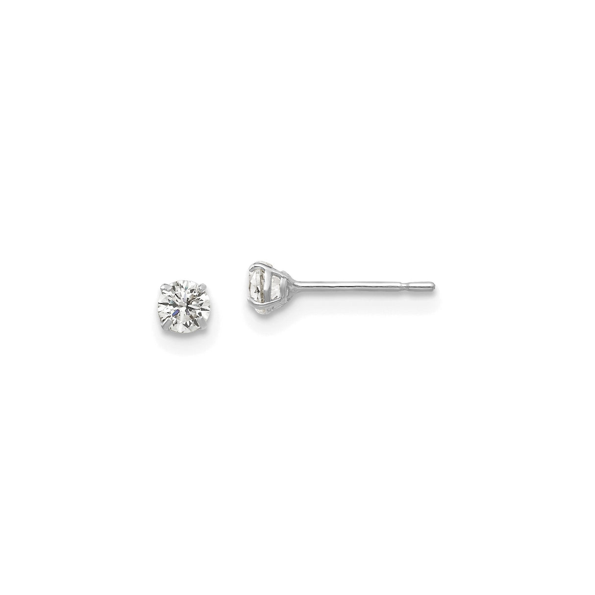 14k White Gold Stud Earrings with Round Cut Cubic Zirconia, Classic Solitaire Style