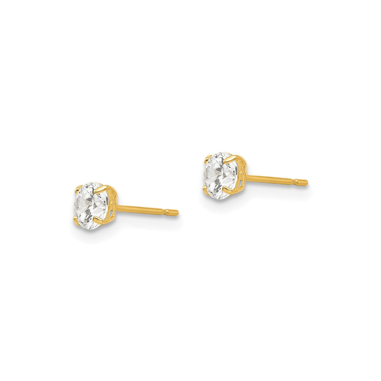 14k Yellow Gold Stud Earrings with Cubic Zirconia, Classic Four Prong Solitaire Design