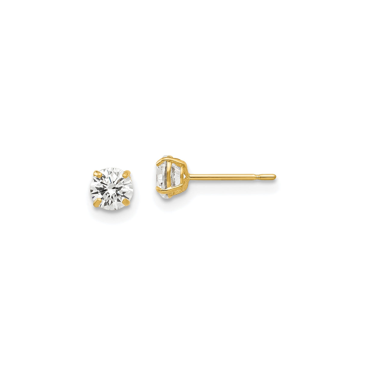 14k Yellow Gold Stud Earrings with Cubic Zirconia, Classic Four Prong Solitaire Design