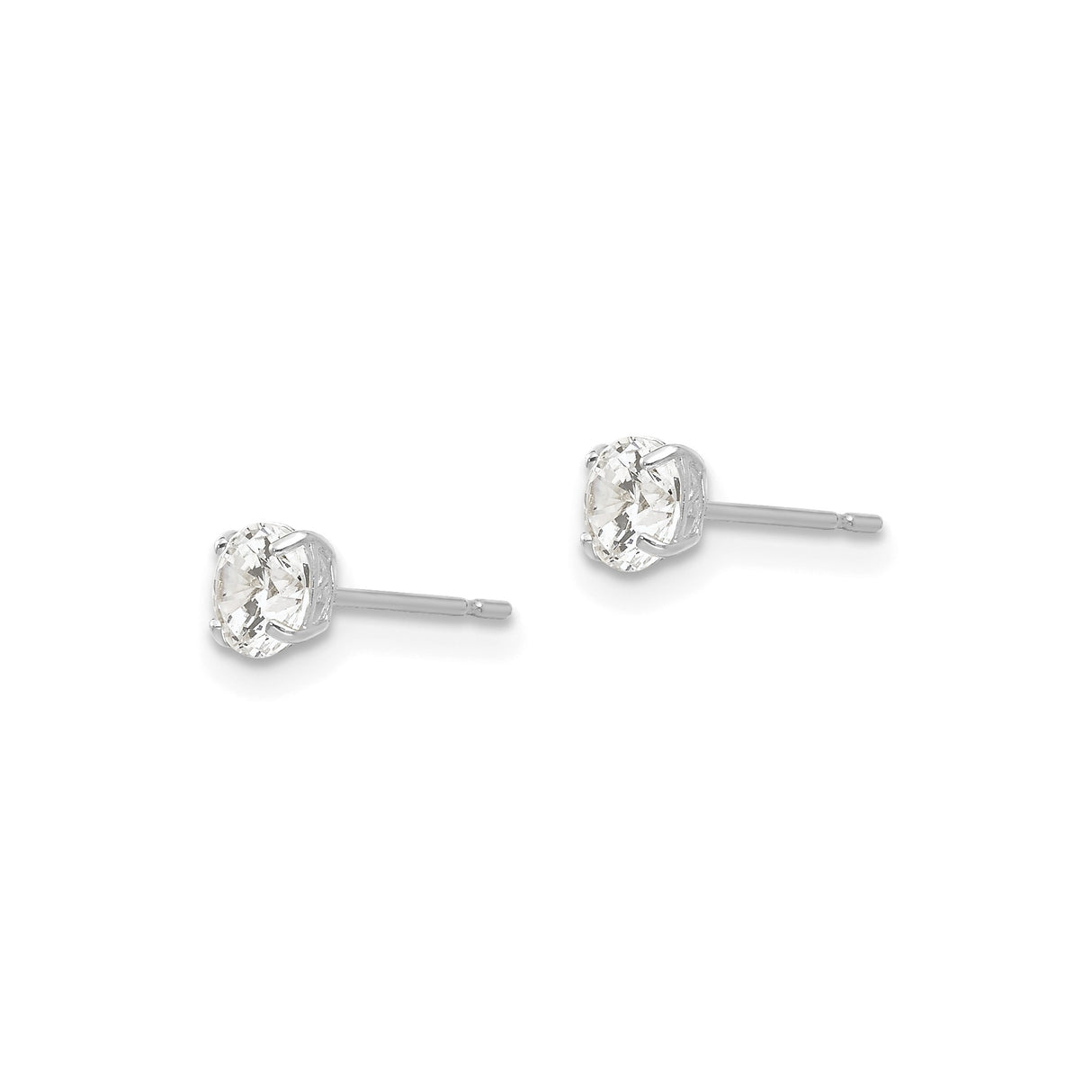 14k White Gold Solitaire Stud Earrings with 4mm Round Cubic Zirconia, Classic 4 Prong Setting