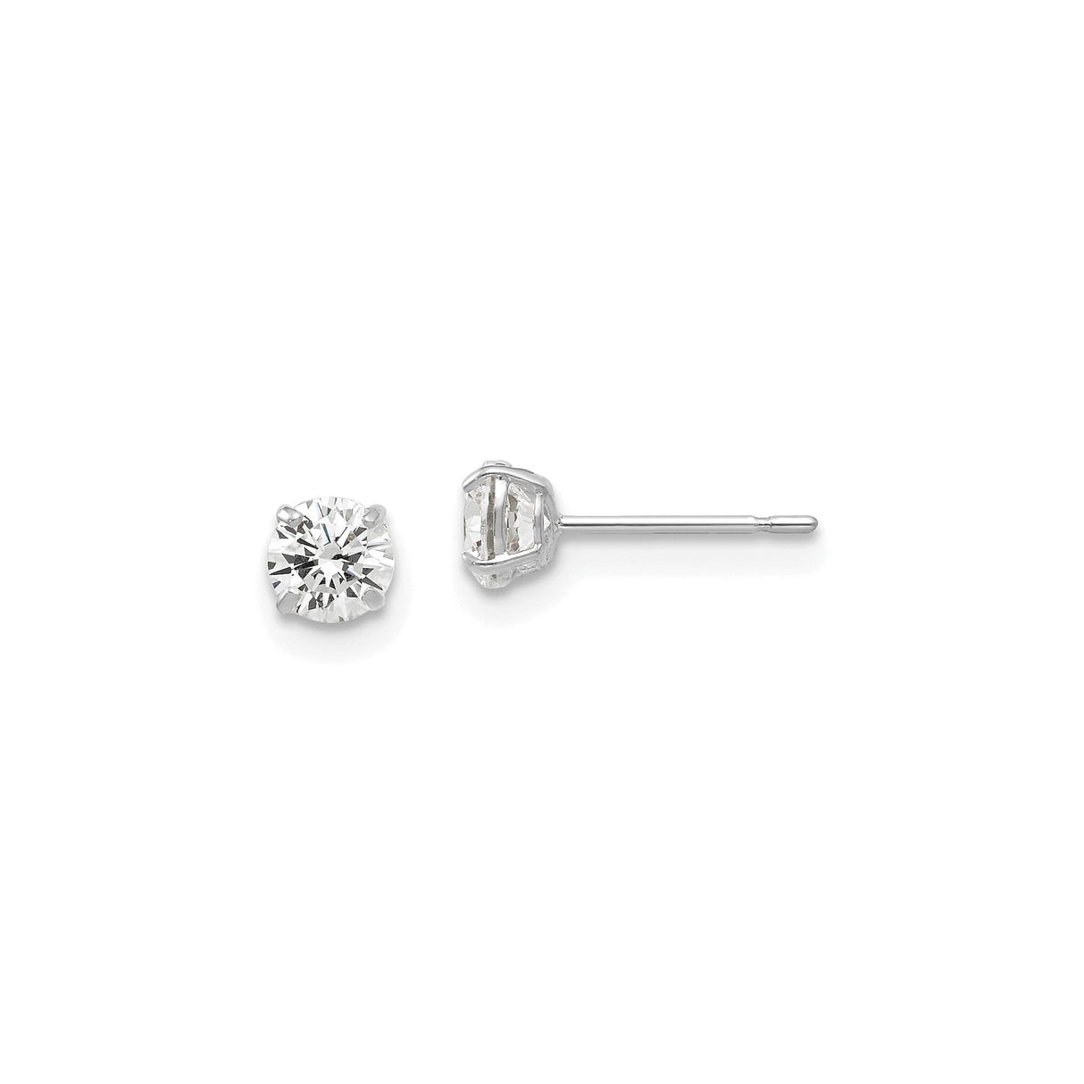14k White Gold Solitaire Stud Earrings with 4mm Round Cubic Zirconia, Classic 4 Prong Setting