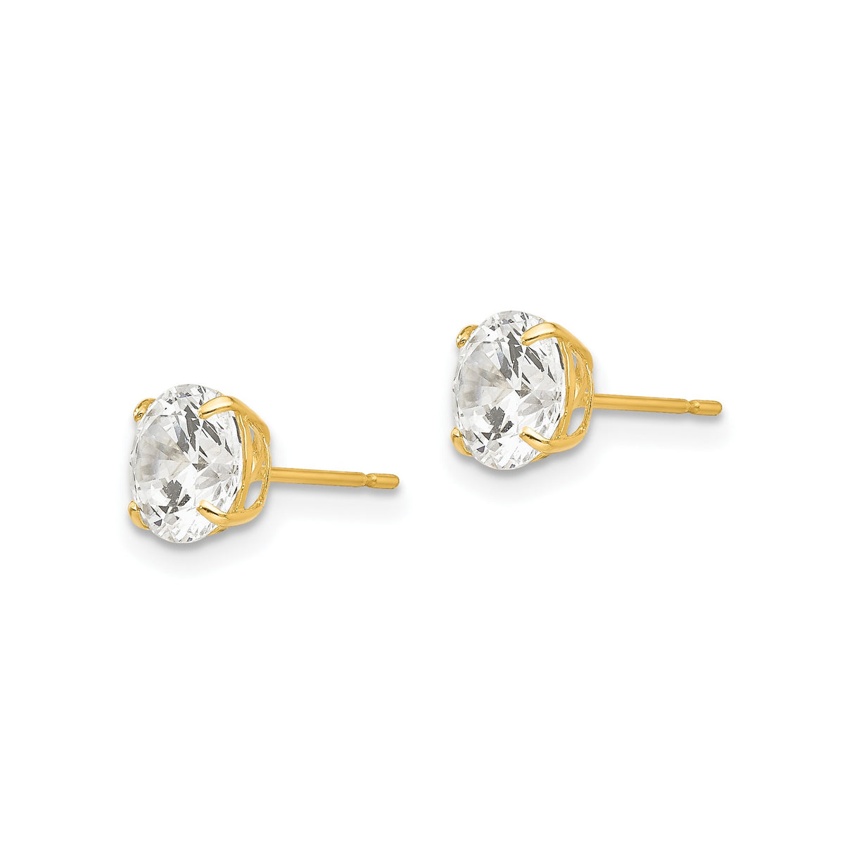 14k Yellow Gold Stud Earrings with Cubic Zirconia, Round Solitaire, Four Prong Setting