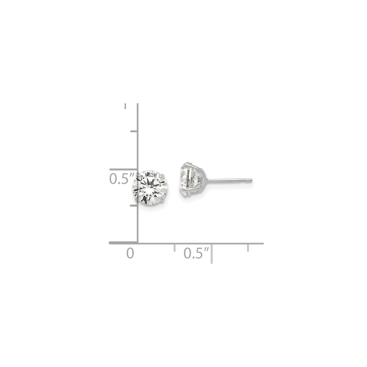 14k White Gold Solitaire Stud Earrings with Cubic Zirconia, Four-Prong Basket Setting