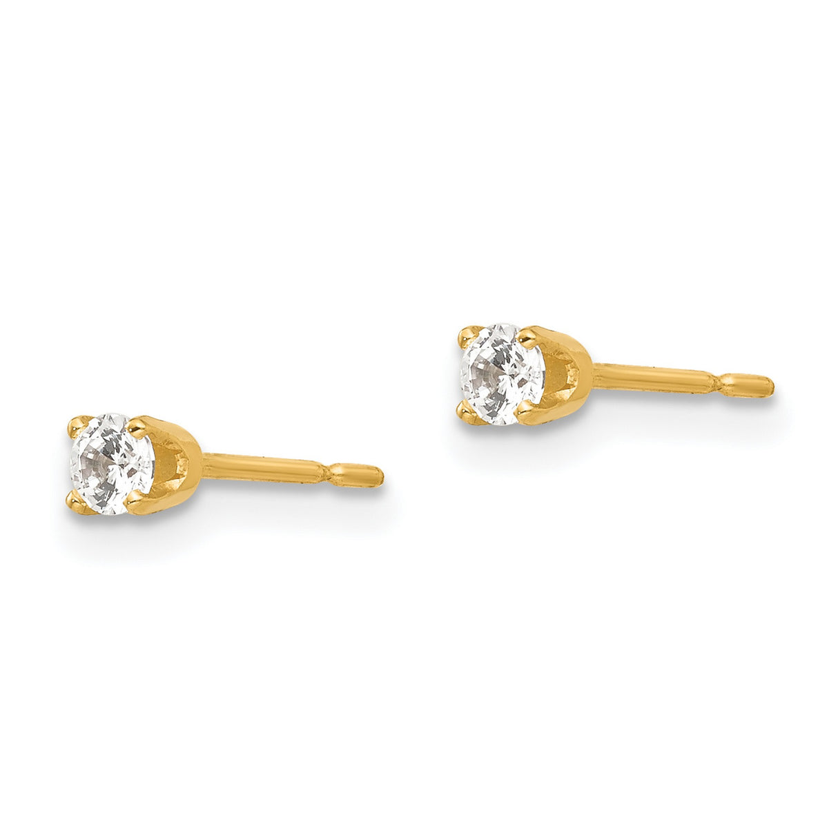 14k Yellow Gold Solitaire Stud Earrings with Round Cut Cubic Zirconia, Classic Four Prong Setting