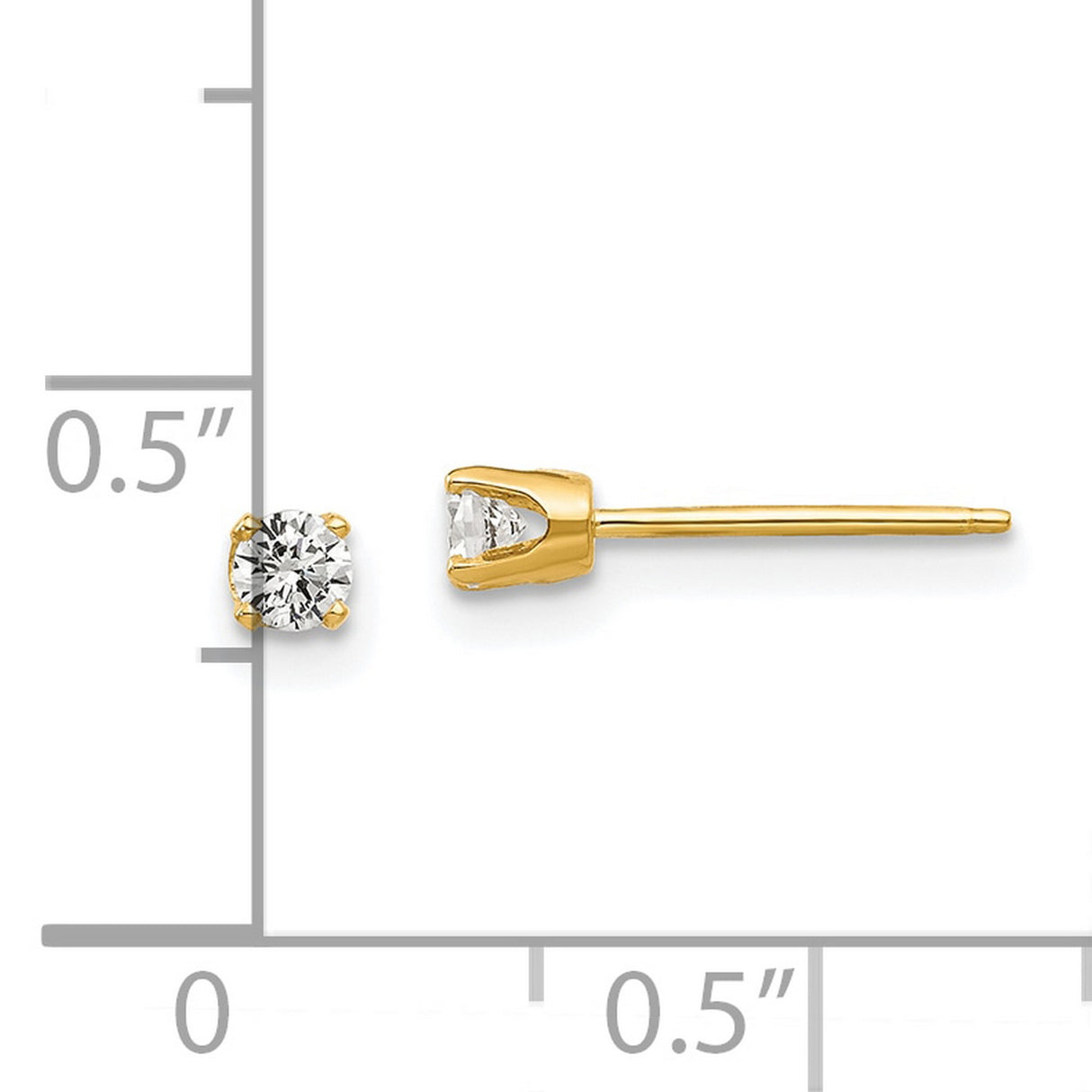 14k Yellow Gold Solitaire Stud Earrings with Round Cut Cubic Zirconia, Classic Four Prong Setting