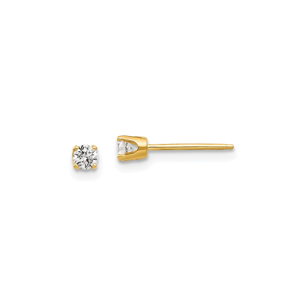 14k Yellow Gold Solitaire Stud Earrings with Round Cut Cubic Zirconia, Classic Four Prong Setting
