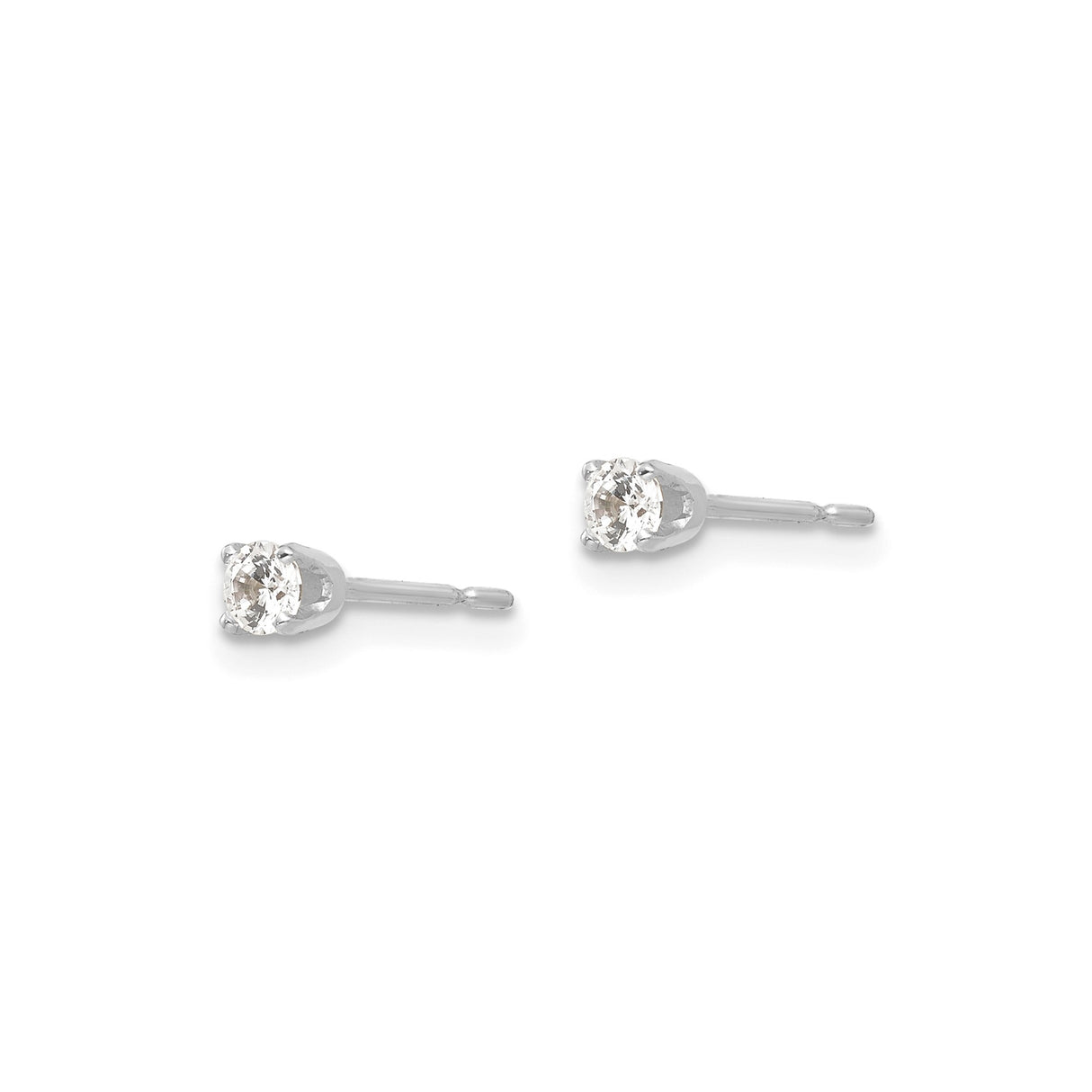 14k White Gold Solitaire Stud Earrings with Cubic Zirconia, Classic Minimalist Design